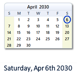 April 6, 2030 calendar
