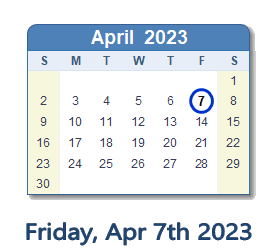 April 7, 2023 calendar