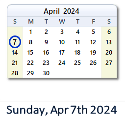 April 7, 2024 calendar