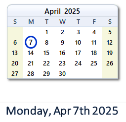 April 7, 2025 calendar