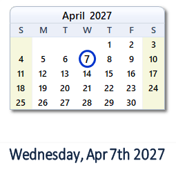 April 7, 2027 calendar