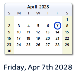 April 7, 2028 calendar