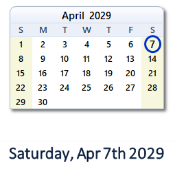 April 7, 2029 calendar