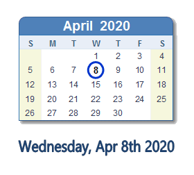 April 8, 2020 calendar