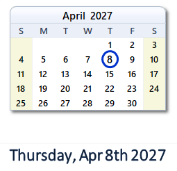 April 8, 2027 calendar