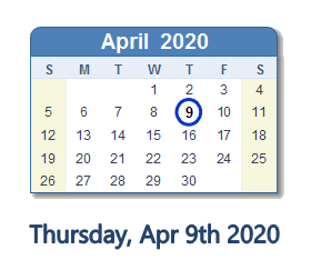 April 9, 2020 calendar