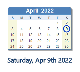 April 9, 2022 calendar