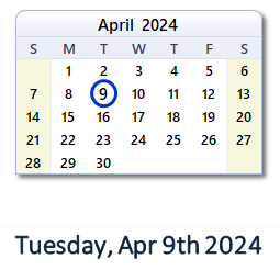 9 April 2024 calendar