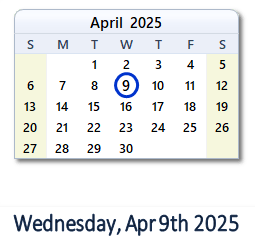 9 April 2025 calendar