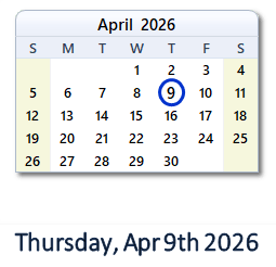 April 9, 2026 calendar