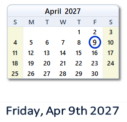 April 9, 2027 calendar