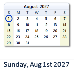 August 1, 2027 calendar