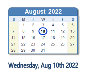 August 10, 2022 calendar