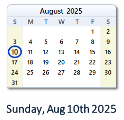 August 10, 2025 calendar
