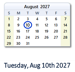 August 10, 2027 calendar