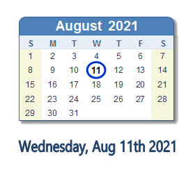 11 August 2021 calendar