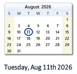 11 August 2026 calendar