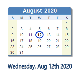 August 12, 2020 calendar