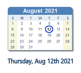 August 12, 2021 calendar