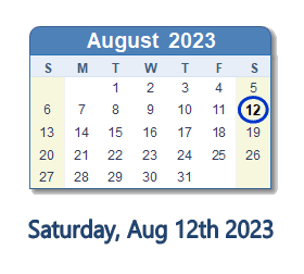 12 August 2023 calendar