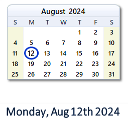 12 August 2024 calendar