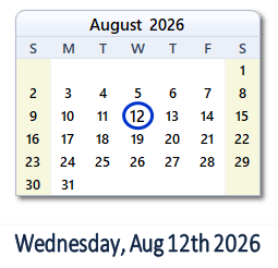 12 August 2026 calendar