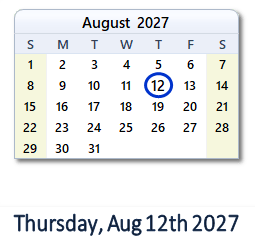 August 12, 2027 calendar