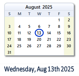 13 August 2025 calendar