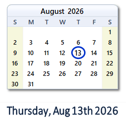 August 13, 2026 calendar