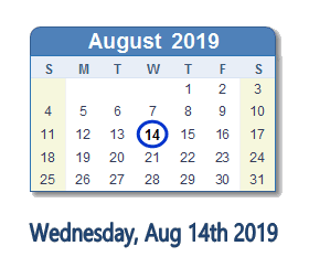 August 14, 2019 calendar