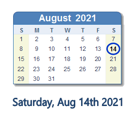 August 14, 2021 calendar