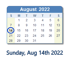 August 14, 2022 calendar