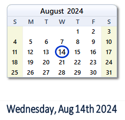 14 August 2024 calendar