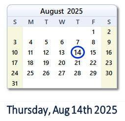 August 14, 2025 calendar
