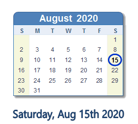 August 15, 2020 calendar