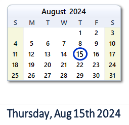 15 August 2024 calendar