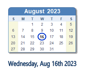 16 August 2023 calendar