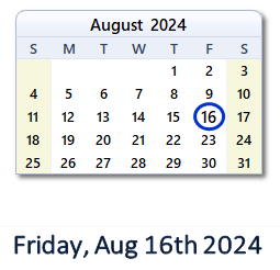 16 August 2024 calendar