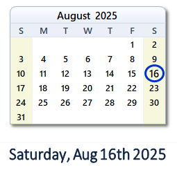 16 August 2025 calendar