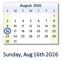 August 16, 2026 calendar