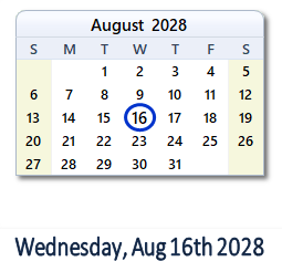 August 16, 2028 calendar