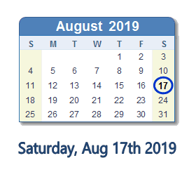 August 17, 2019 calendar