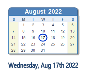 17 August 2022 calendar