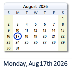 August 17, 2026 calendar