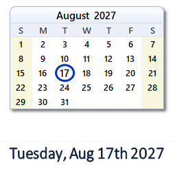 17 August 2027 calendar