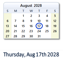 August 17, 2028 calendar
