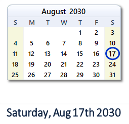 August 17, 2030 calendar