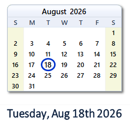 August 18, 2026 calendar