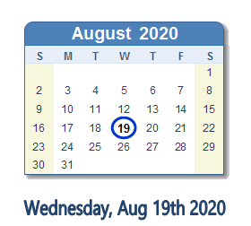 August 19, 2020 calendar