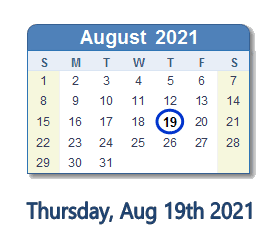 August 19, 2021 calendar